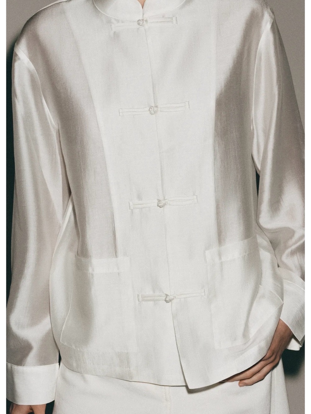White Satin Mandarin Collar Blouse